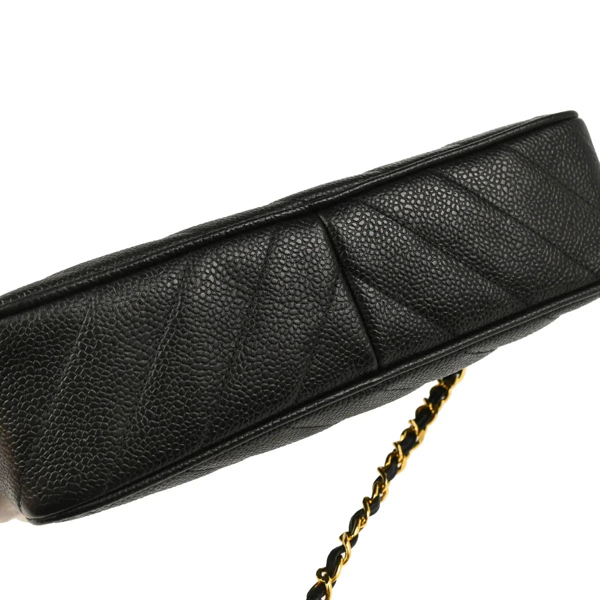 Chanel 1991-1994 Black Caviar Bias Stitch Camera Bag Small Shoulder Bag