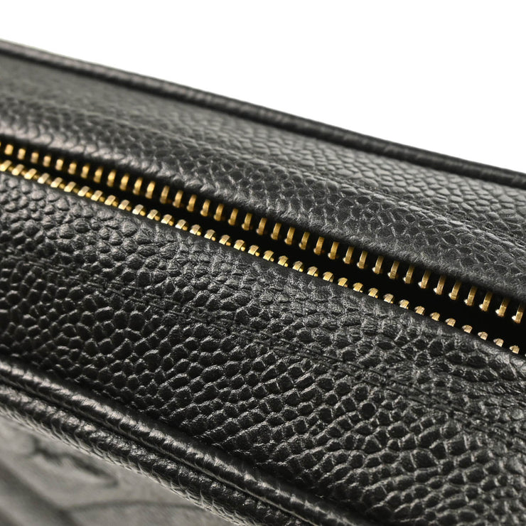 Chanel 1991-1994 Black Caviar Bias Stitch Camera Bag Small Shoulder Bag