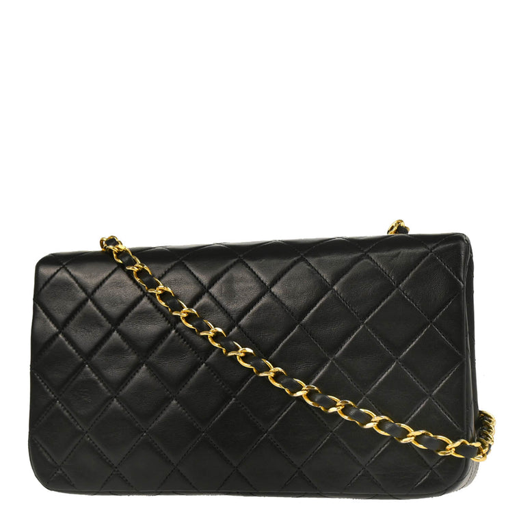 Chanel 1989-1991 Black Lambskin Turnlock Small Full Flap Shoulder Bag