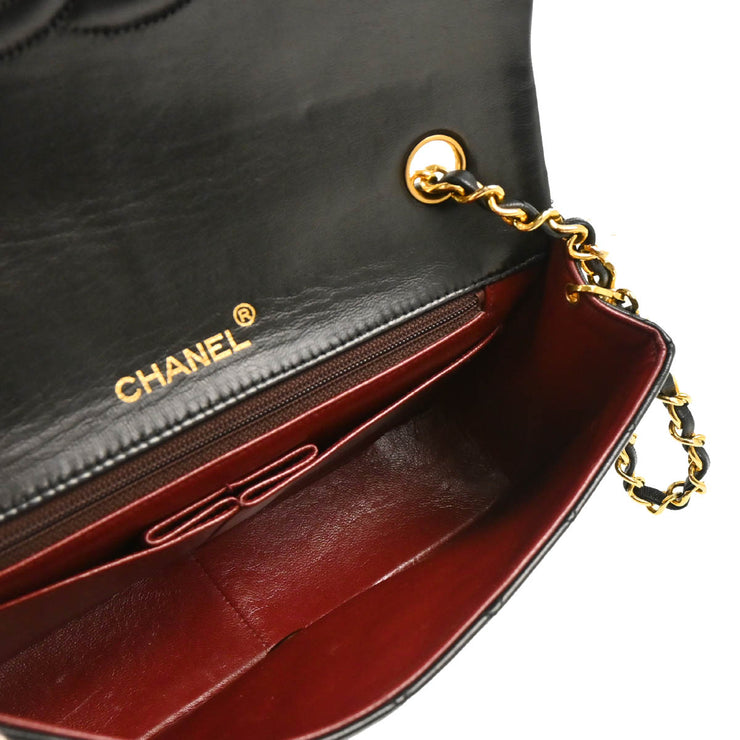 Chanel 1989-1991 Black Lambskin Turnlock Small Full Flap Shoulder Bag