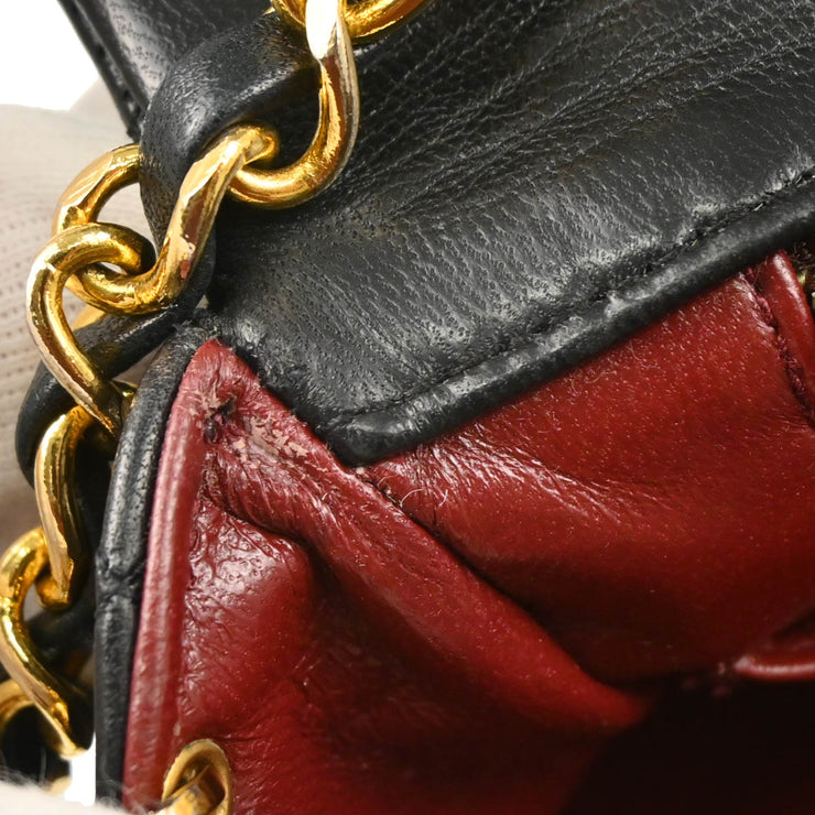 Chanel 1989-1991 Black Lambskin Turnlock Small Full Flap Shoulder Bag