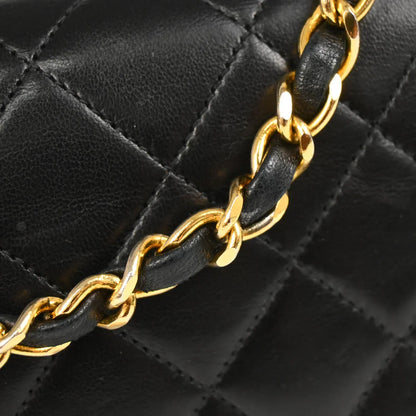 Chanel 1989-1991 Black Lambskin Turnlock Small Full Flap Shoulder Bag