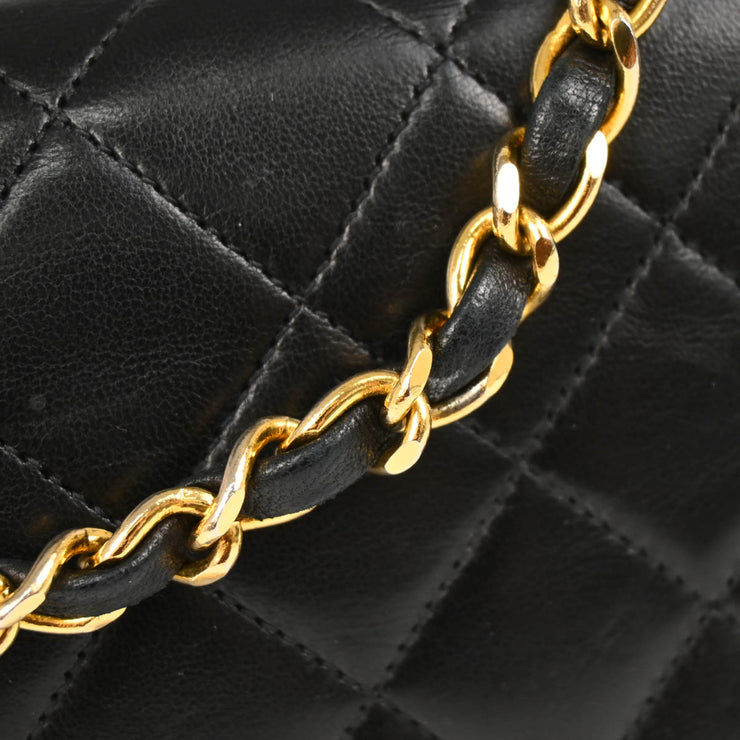 Chanel 1989-1991 Black Lambskin Turnlock Small Full Flap Shoulder Bag