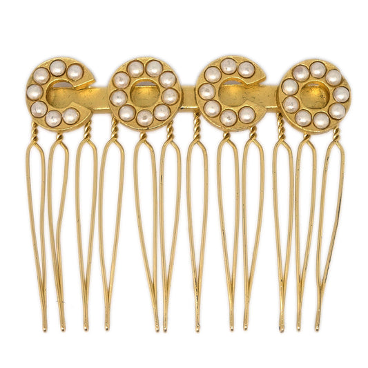 Chanel COCO Hairpin Gold Costume Pearl 01A