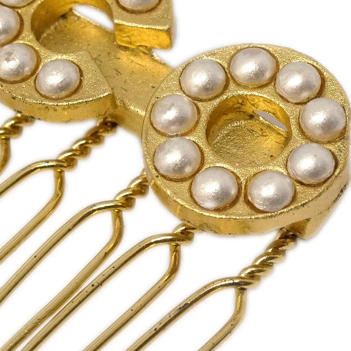 Chanel COCO Hairpin Gold Costume Pearl 01A