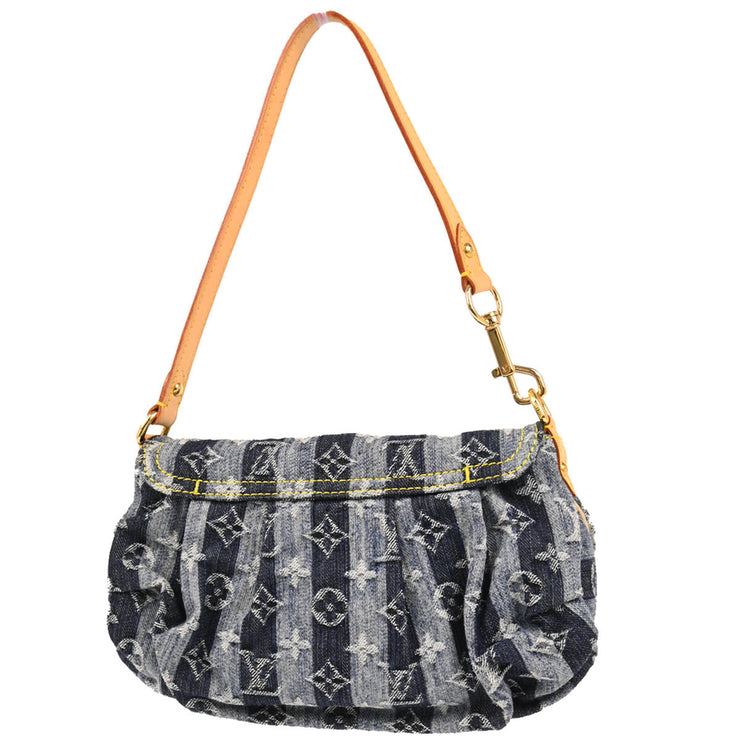 Louis Vuitton 2006 Blue Monogram Denim Mini Pleaty Raye Handbag M95333