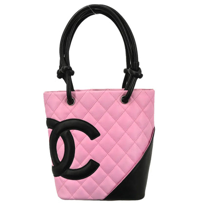 Chanel 2003-2004 Pink Black Calfskin Cambon Ligne Tote Handbag