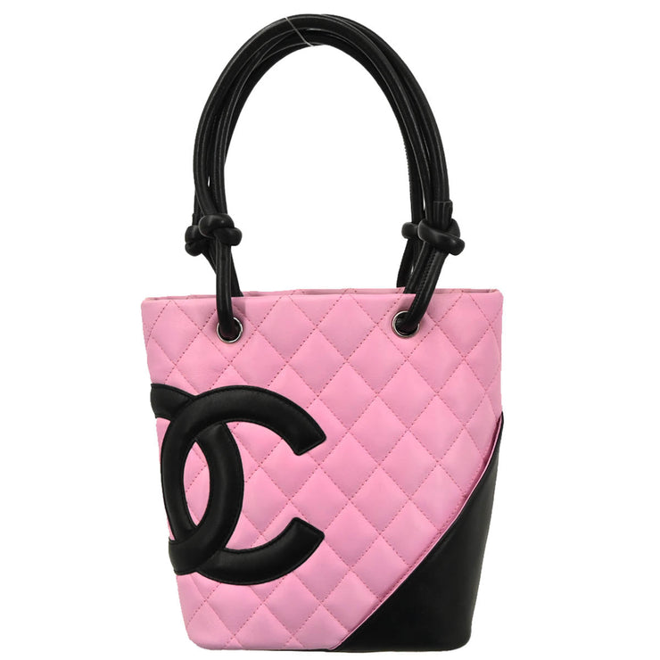 Chanel 2003-2004 Pink Black Calfskin Cambon Ligne Tote Handbag
