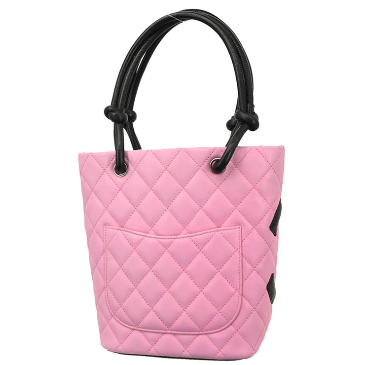 Chanel 2003-2004 Pink Black Calfskin Cambon Ligne Tote Handbag