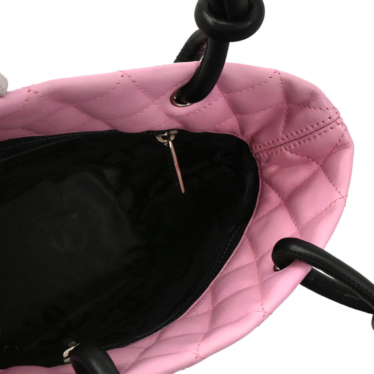 Chanel 2003-2004 Pink Black Calfskin Cambon Ligne Tote Handbag