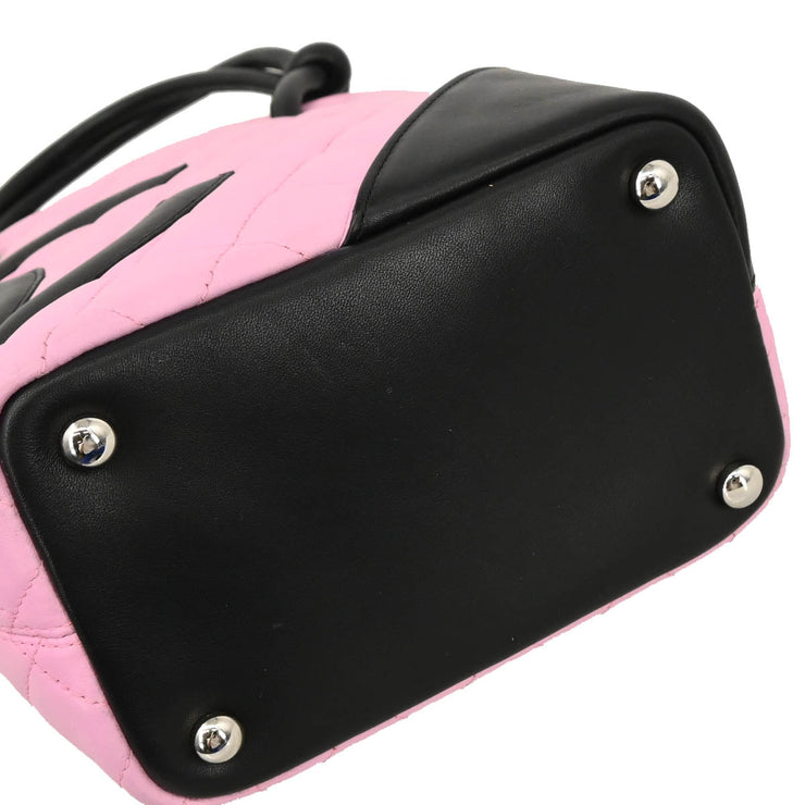 Chanel 2003-2004 Pink Black Calfskin Cambon Ligne Tote Handbag