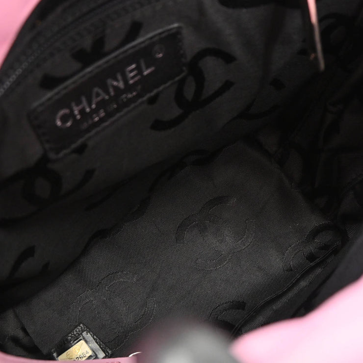 Chanel 2003-2004 Pink Black Calfskin Cambon Ligne Tote Handbag