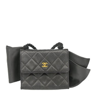 Chanel 1991-1994 Gray Satin Straight Flap Shoulder Bag