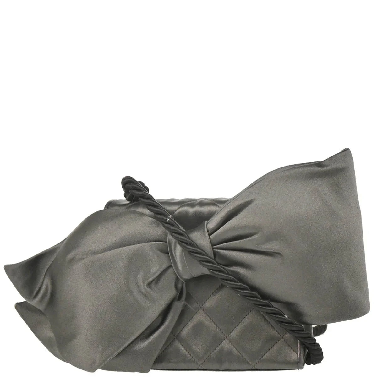 Chanel 1991-1994 Gray Satin Straight Flap Shoulder Bag