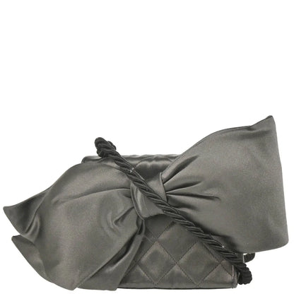 Chanel 1991-1994 Gray Satin Straight Flap Shoulder Bag