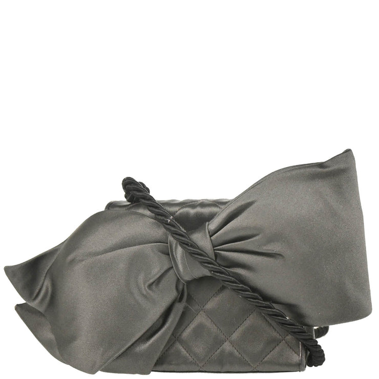Chanel 1991-1994 Gray Satin Straight Flap Shoulder Bag