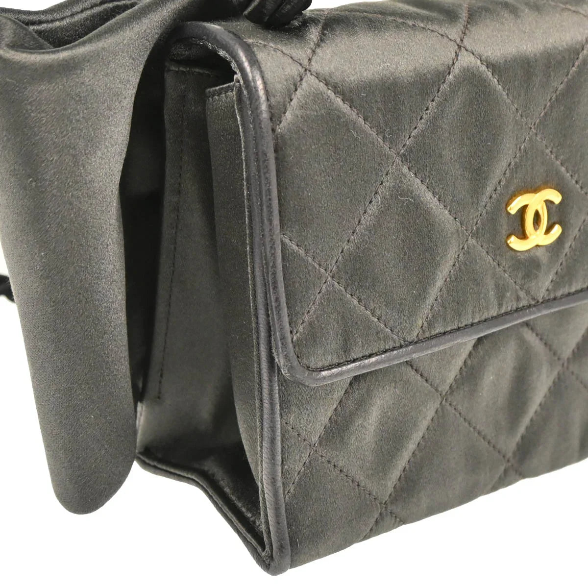 Chanel 1991-1994 Gray Satin Straight Flap Shoulder Bag