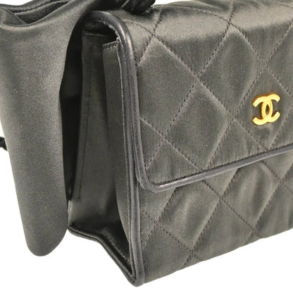 Chanel 1991-1994 Gray Satin Straight Flap Shoulder Bag