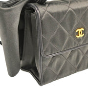 Chanel 1991-1994 Gray Satin Straight Flap Shoulder Bag