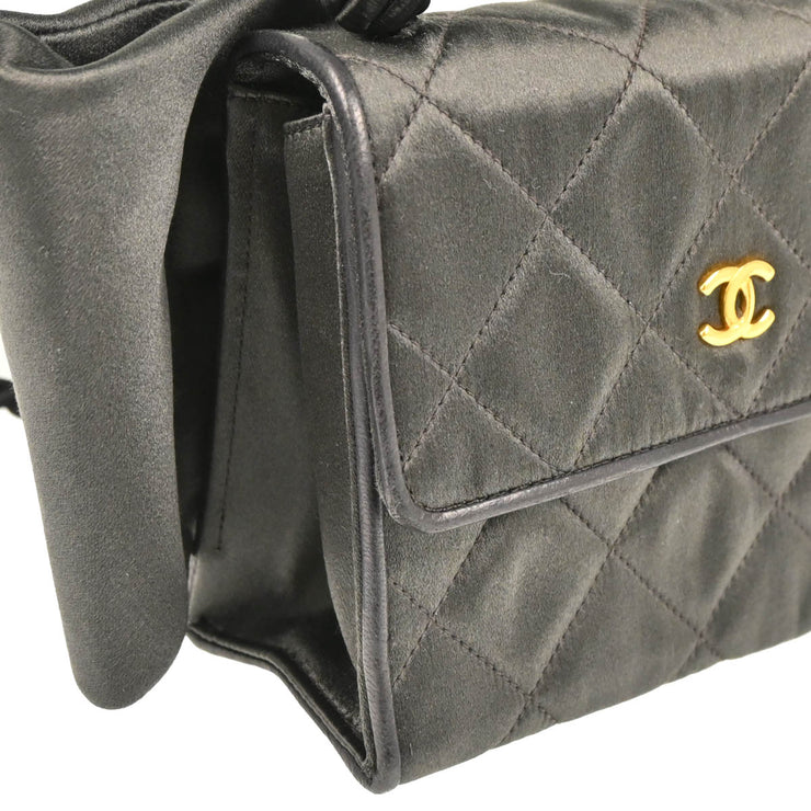 Chanel 1991-1994 Gray Satin Straight Flap Shoulder Bag