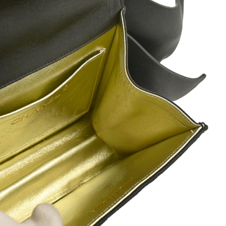 Chanel 1991-1994 Gray Satin Straight Flap Shoulder Bag