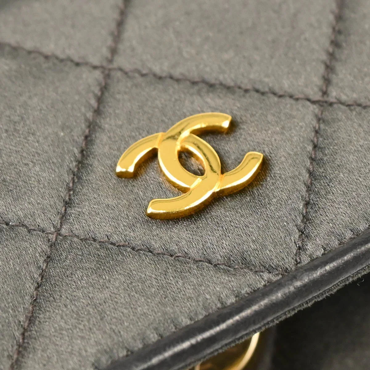 Chanel 1991-1994 Gray Satin Straight Flap Shoulder Bag
