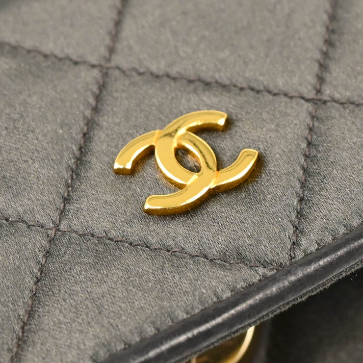 Chanel 1991-1994 Gray Satin Straight Flap Shoulder Bag