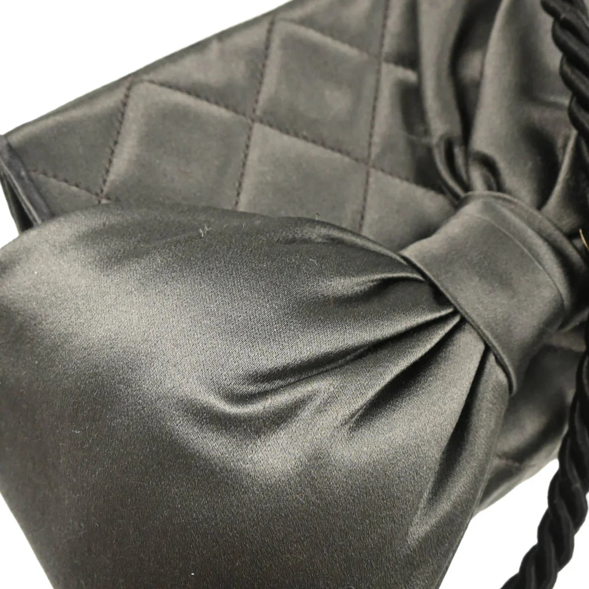 Chanel 1991-1994 Gray Satin Straight Flap Shoulder Bag