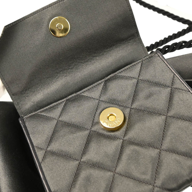 Chanel 1991-1994 Gray Satin Straight Flap Shoulder Bag