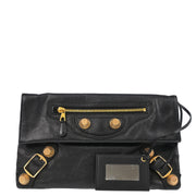 Balenciaga Black Leather Envelope Clutch Bag