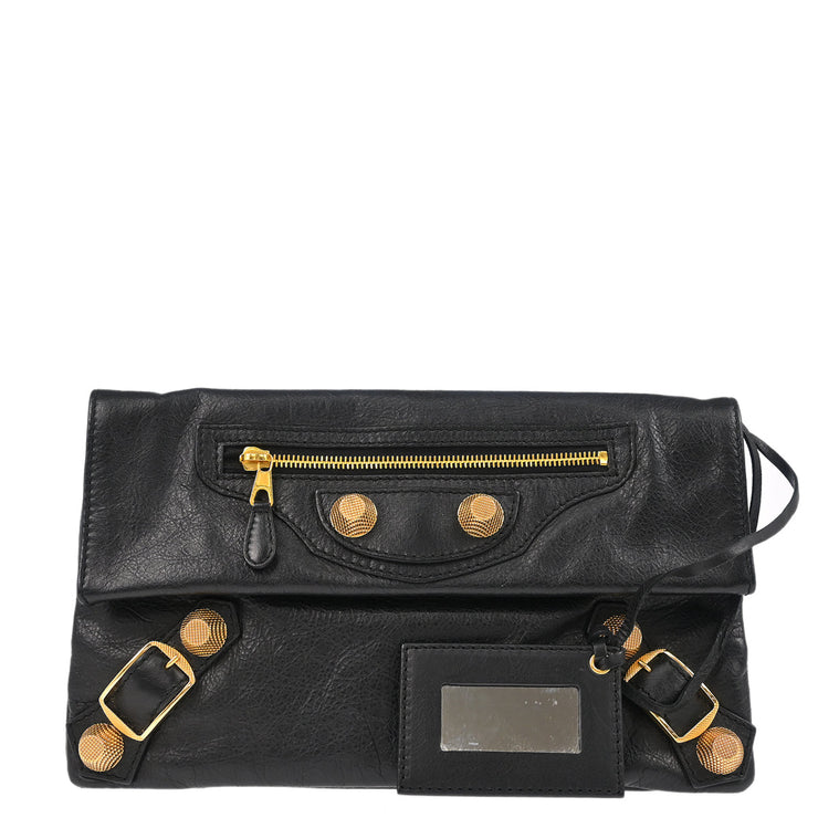 Balenciaga Black Leather Envelope Clutch Bag