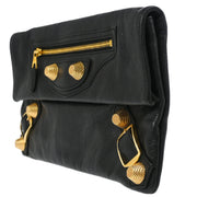 Balenciaga Black Leather Envelope Clutch Bag