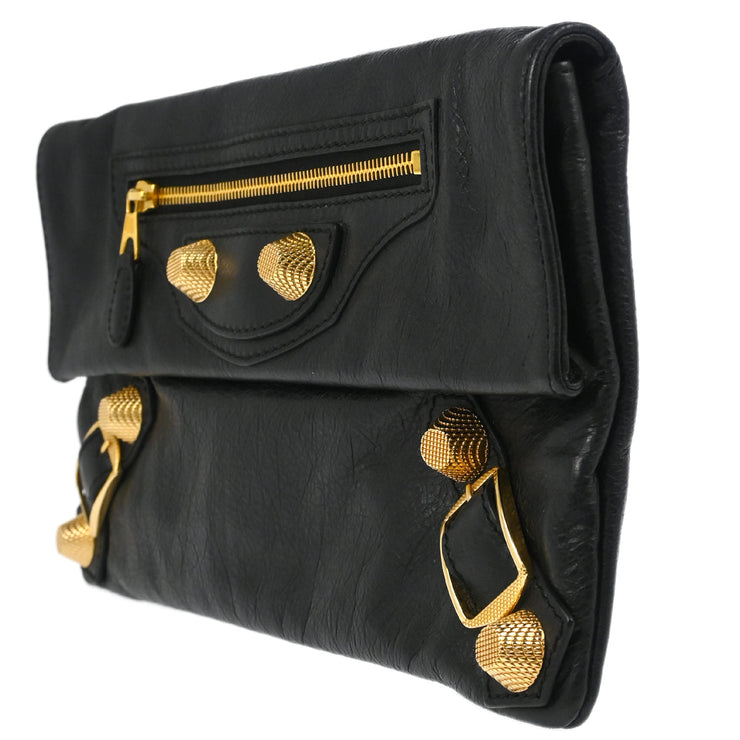 Balenciaga Black Leather Envelope Clutch Bag