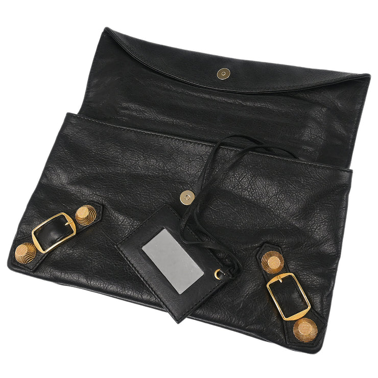 Balenciaga Black Leather Envelope Clutch Bag