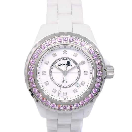 Chanel Ref.H2010 J12 33mm Quartz Watch Ceramic SS Diamond Pink Sapphire