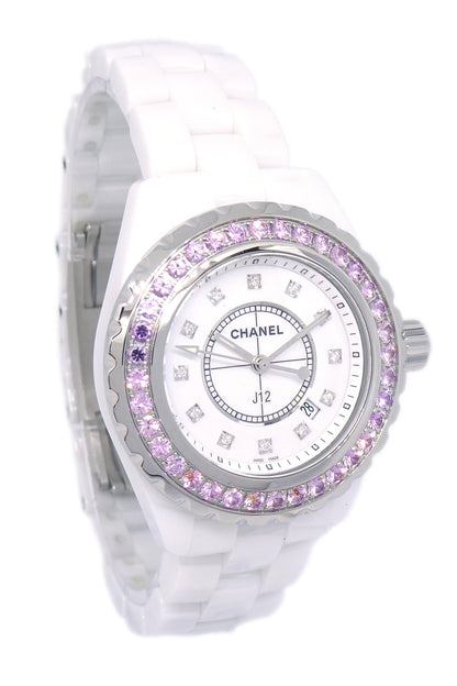 Chanel Ref.H2010 J12 33mm Quartz Watch Ceramic SS Diamond Pink Sapphire