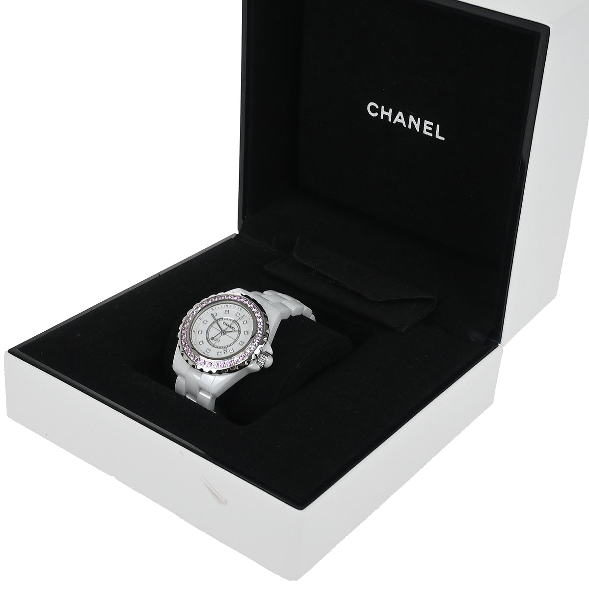 Chanel Ref.H2010 J12 33mm Quartz Watch Ceramic SS Diamond Pink Sapphire