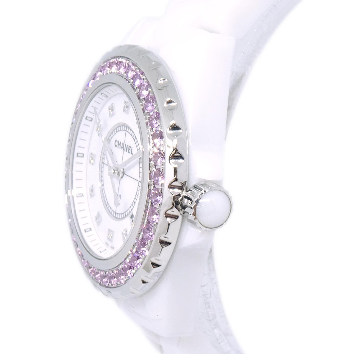Chanel Ref.H2010 J12 33mm Quartz Watch Ceramic SS Diamond Pink Sapphire