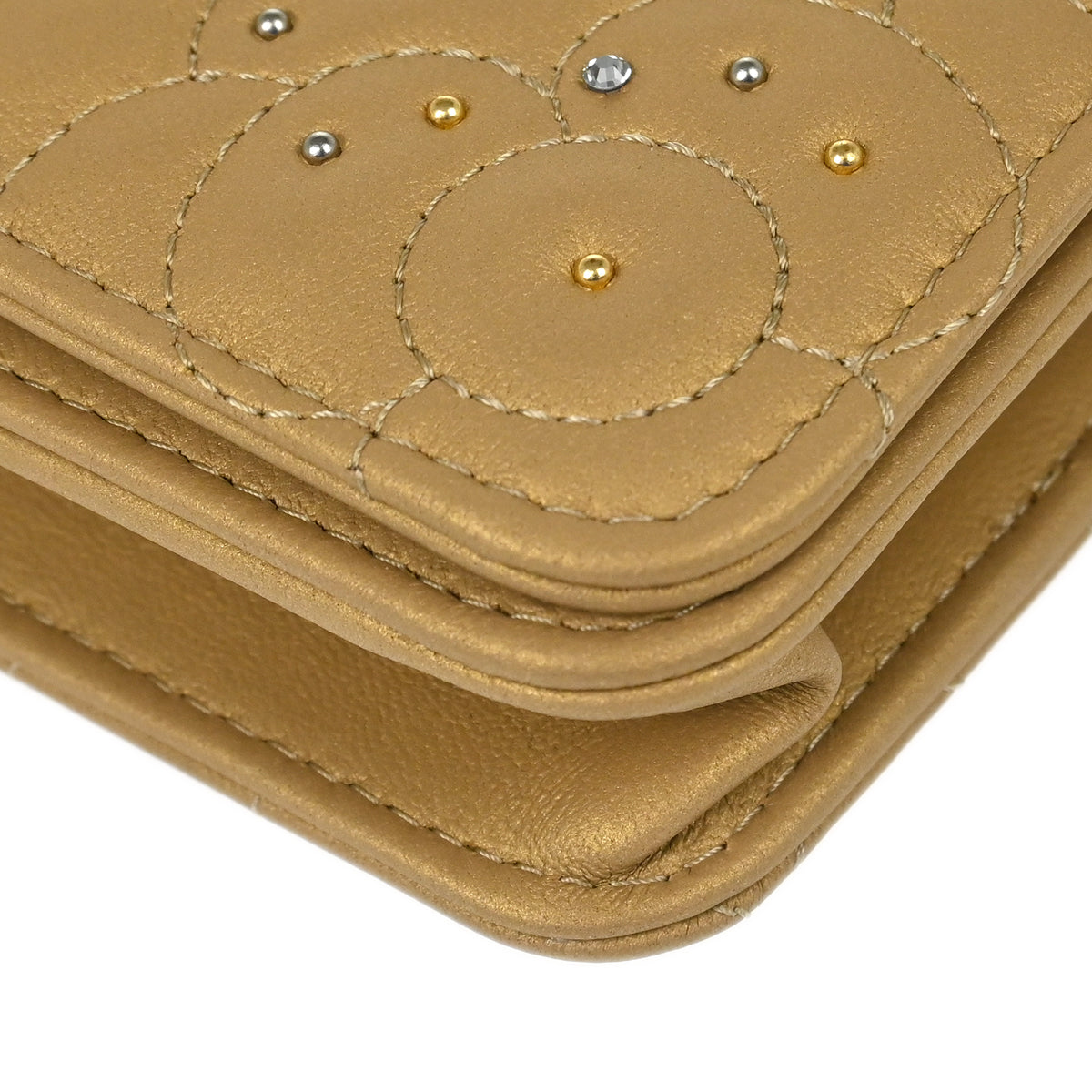 Chanel 2019 Beige Lambskin Rhinestone Camellia WOC Shoulder Wallet Bag