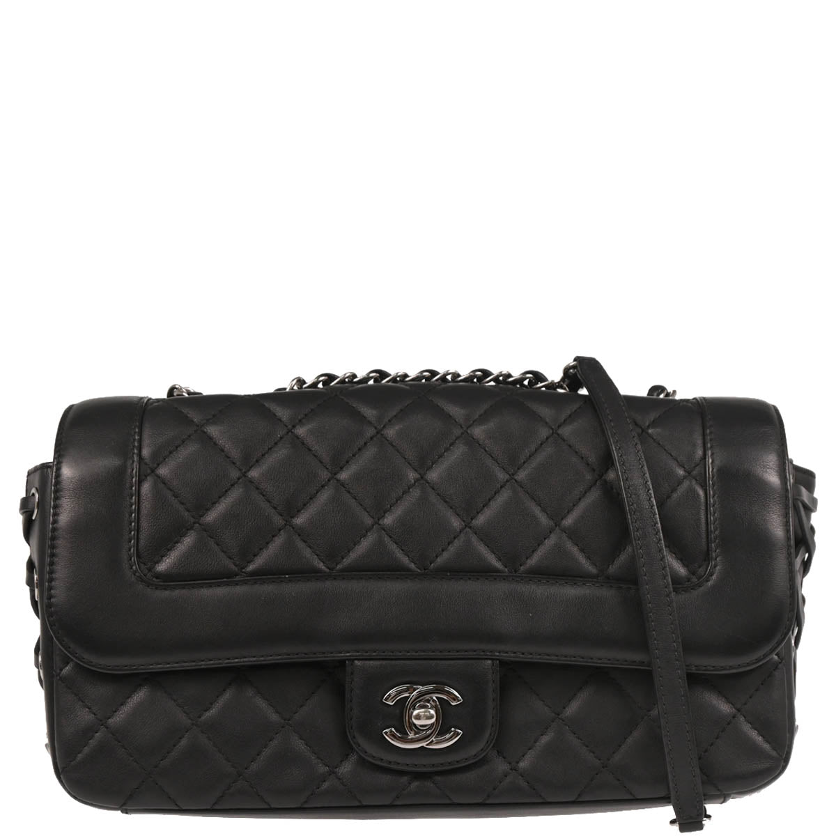 Chanel 2017 Black Lambskin Single Flap Shoulder Bag