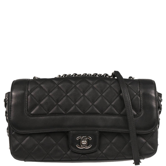 Chanel 2017 Black Lambskin Single Flap Shoulder Bag