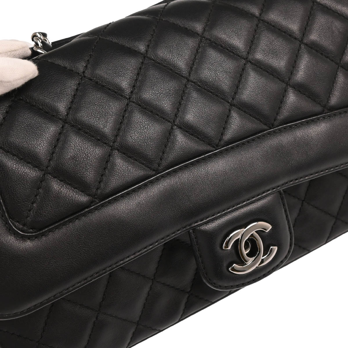 Chanel 2017 Black Lambskin Single Flap Shoulder Bag