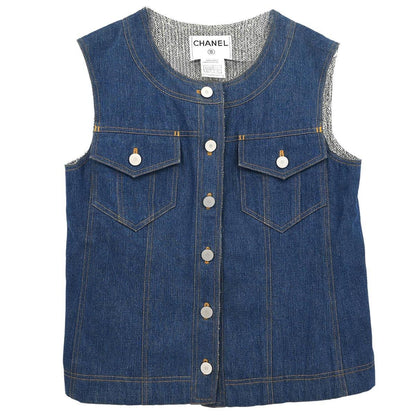 Chanel Sleeveless Vest Denim Jacket Blue #40