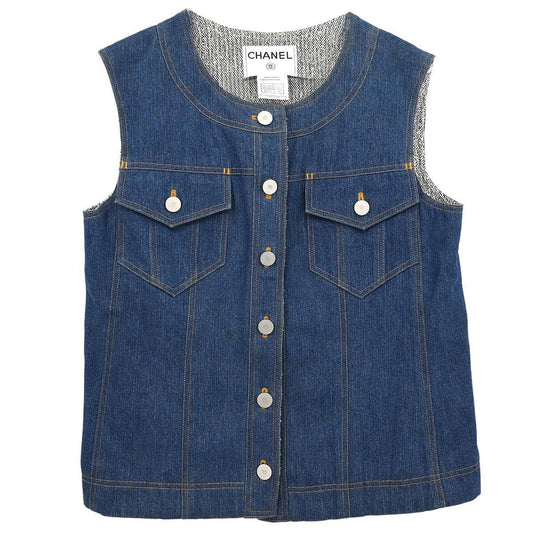 Chanel Sleeveless Vest Denim Jacket Blue #40