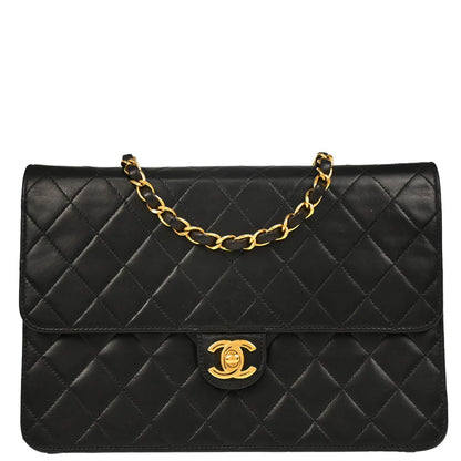 Chanel 1997–1999 Black Lambskin Turnlock Medium Half Flap Shoulder Bag