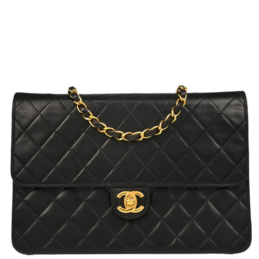 Chanel 1997–1999 Black Lambskin Turnlock Medium Half Flap Shoulder Bag