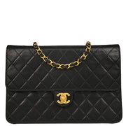 Chanel 1997–1999 Black Lambskin Turnlock Medium Half Flap Shoulder Bag