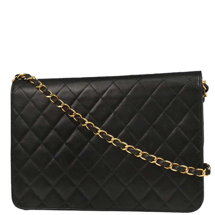 Chanel 1997–1999 Black Lambskin Turnlock Medium Half Flap Shoulder Bag