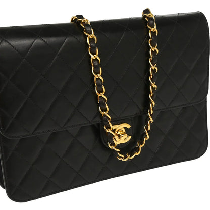 Chanel 1997–1999 Black Lambskin Turnlock Medium Half Flap Shoulder Bag