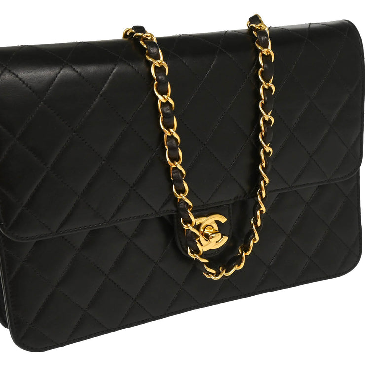 Chanel 1997–1999 Black Lambskin Turnlock Medium Half Flap Shoulder Bag